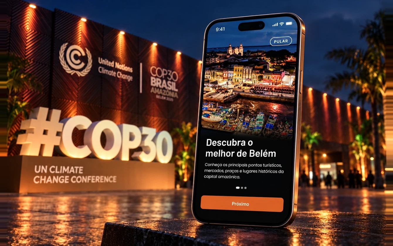 App Visit Belém exibido em um celular durante a COP30
